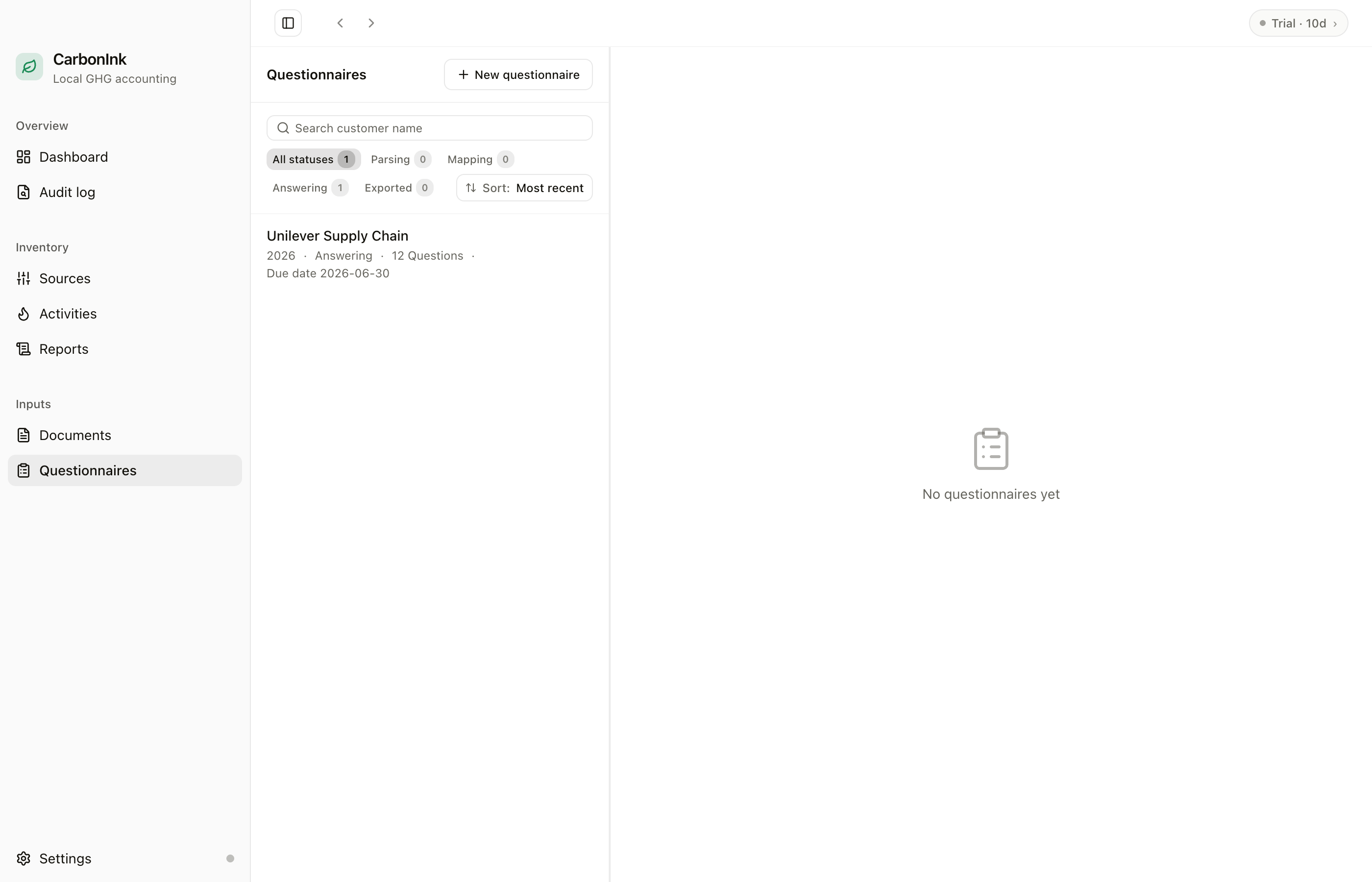 Fill customer questionnaires