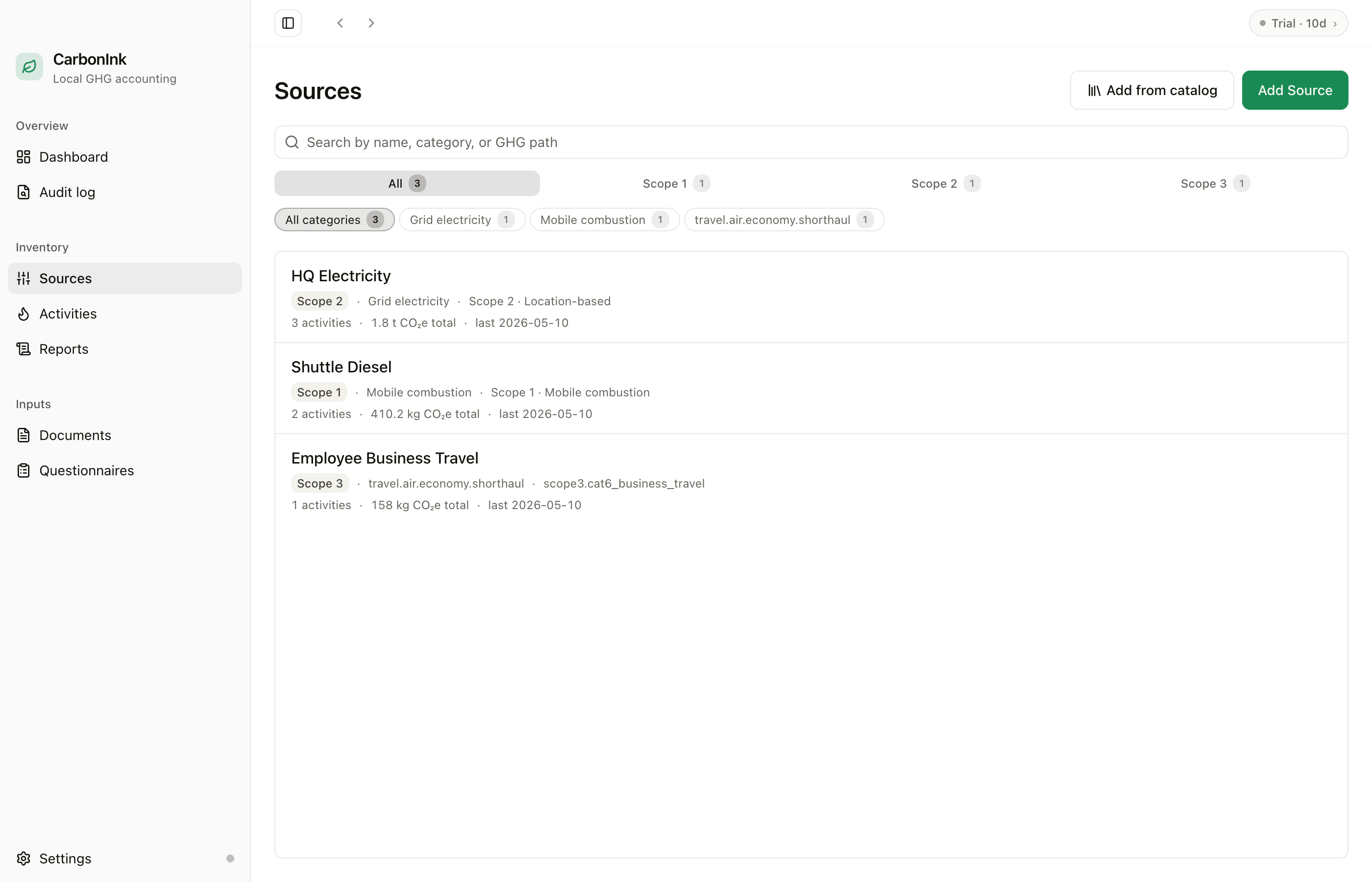 Emission sources + EF library